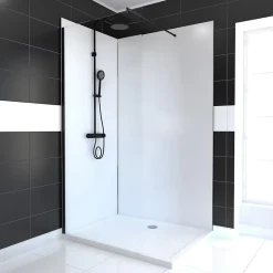 Galedo Pack de 2 panneaux muraux de salle de bains, blanc avec profilés chromés, l.120+90 x H.210 x P.0,3 cm, Alucolors