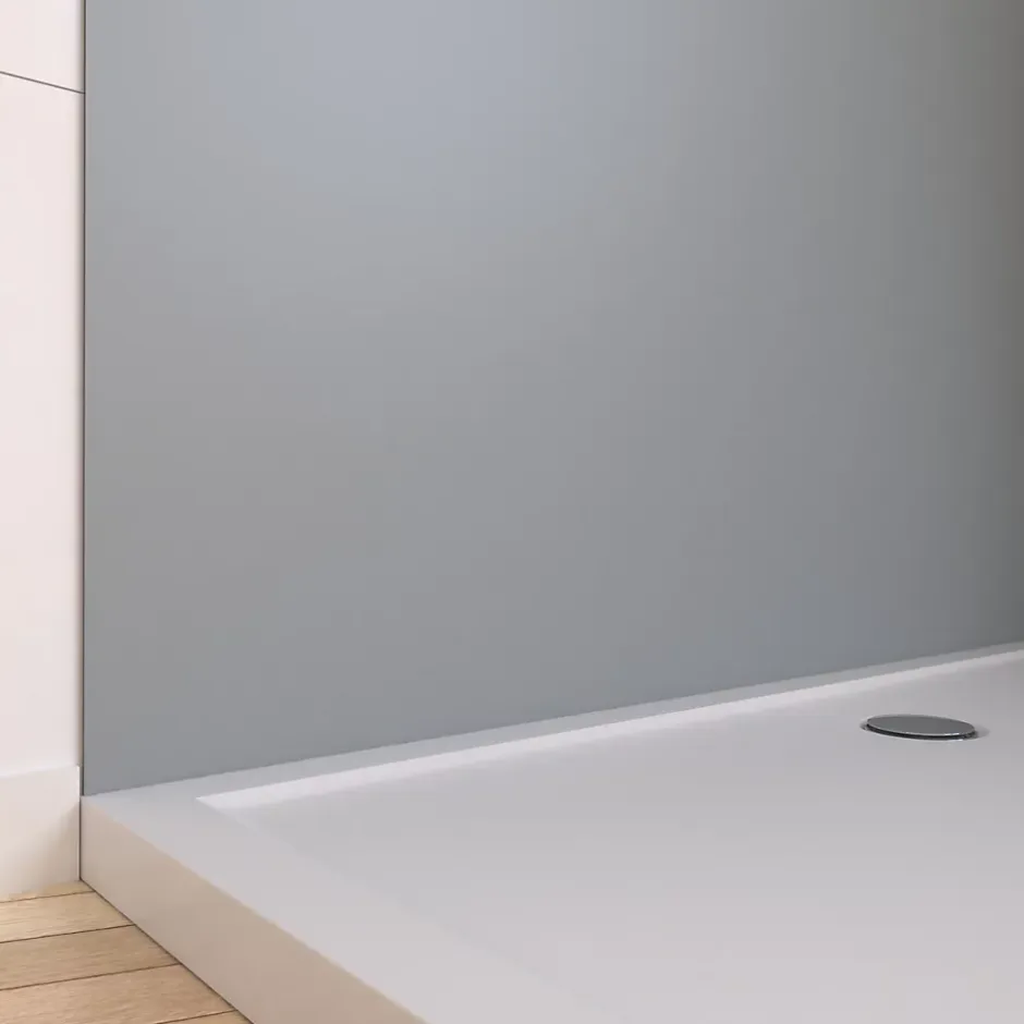 Pack de 2 panneaux muraux de salle de bains, gris avec profilés chromés, l.120+90 x H.210 x P.0,3 cm, Alucolors-Galedo