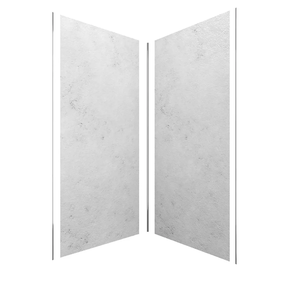 Pack de 2 panneaux muraux de salle de bains, gris effet pierre avec profilés chromés, l.90+90 x H.210 x P.0,3 cm, Homestone-Galedo Outlet