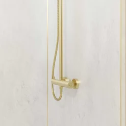 Galedo Pack de 2 panneaux muraux de salle de bains, blanc effet pierre avec profilés dorés, l.90+90 x H.210 x P.0,3 cm, Homestone