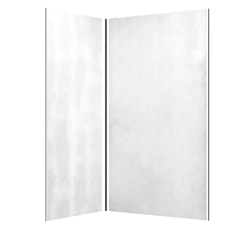 Galedo Pack de 2 panneaux muraux de salle de bains, blanc effet pierre avec profilés noirs, l.120+90 x H.210 x P.0,3 cm, Homestone