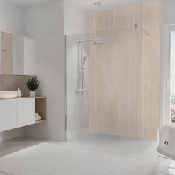 Pack de 2 panneaux muraux de salle de bains l.100 x H.210 cm, effet travertin romain , DécoDesign Décor-Schulte Sale