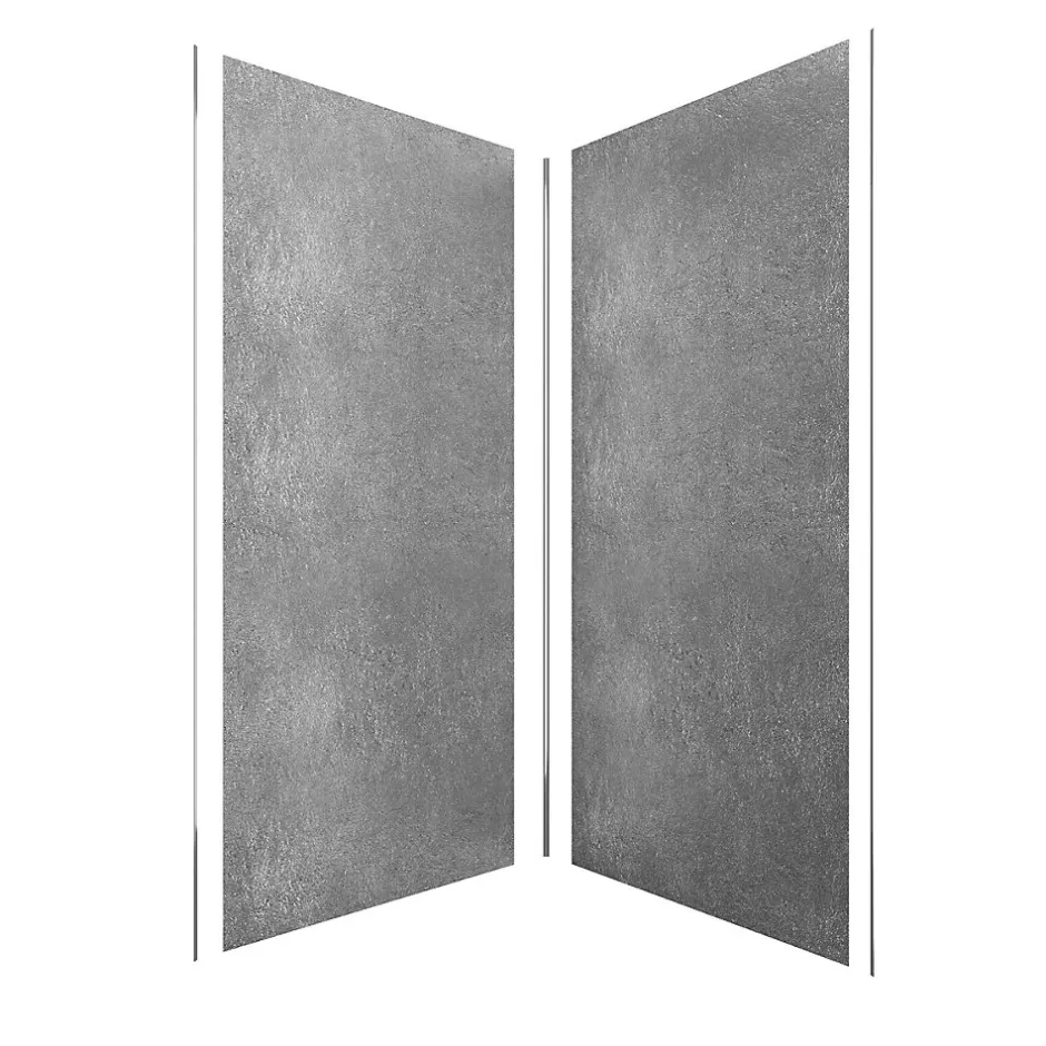 Galedo Pack de 2 panneaux muraux de salle de bains, gris foncé effet pierre avec profilés chromés, l.90+90 x H.210 x P.0,3 cm, Homestone