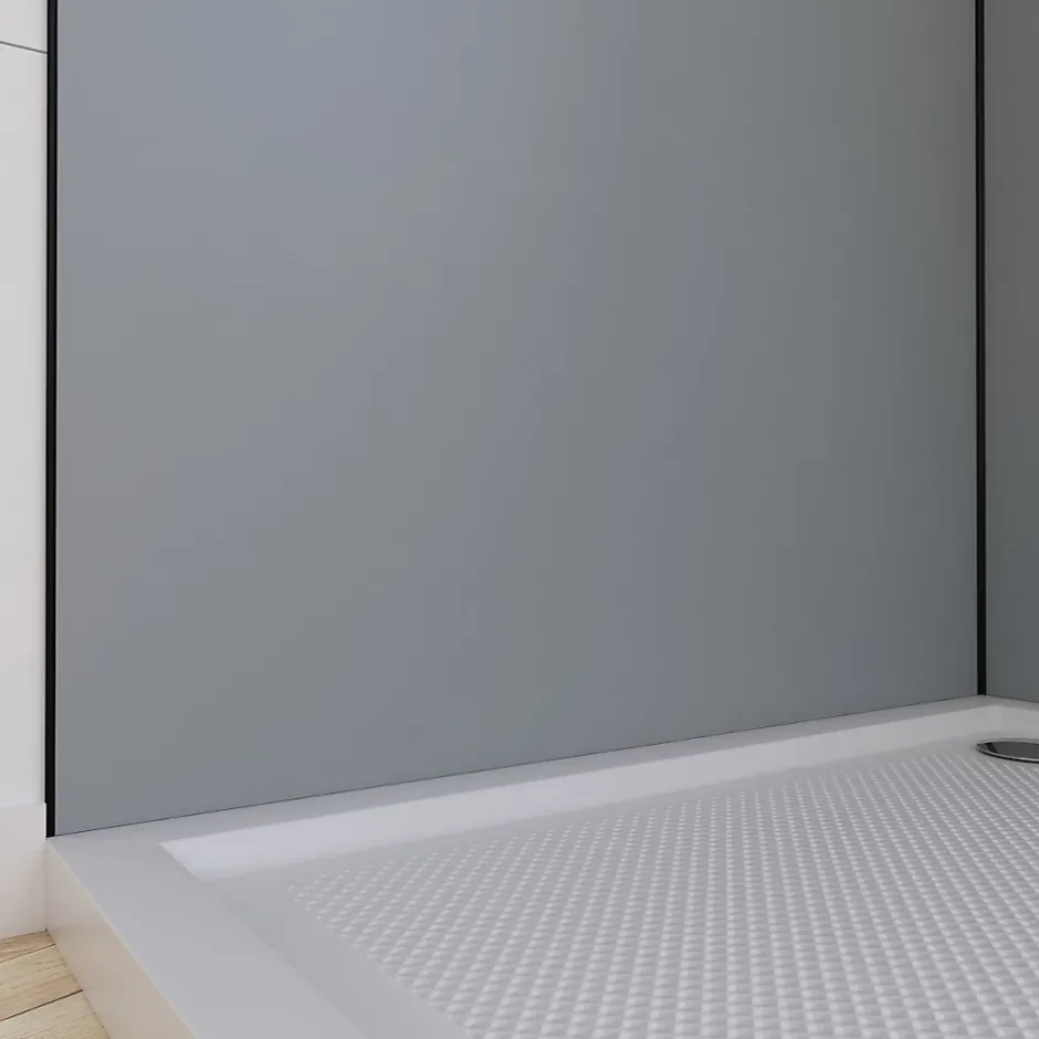 Pack de 2 panneaux muraux de salle de bains, gris avec profilés noirs, l.90+90 x H.210 x P.0,3 cm, Alucolors-Galedo Hot