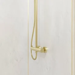 Galedo Pack de 2 panneaux muraux de salle de bains, blanc effet pierre avec profilés dorés, l.120+90 x H.210 x P.0,3 cm, Homestone