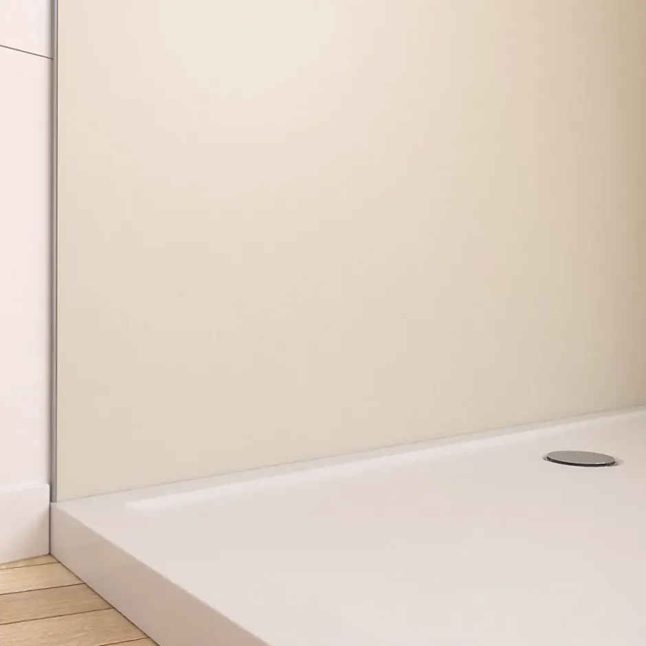 Pack de 2 panneaux muraux de salle de bains, ivoire avec profilés chromés, l.120+90 x H.210 x P.0,3 cm, Alucolors-Galedo Discount