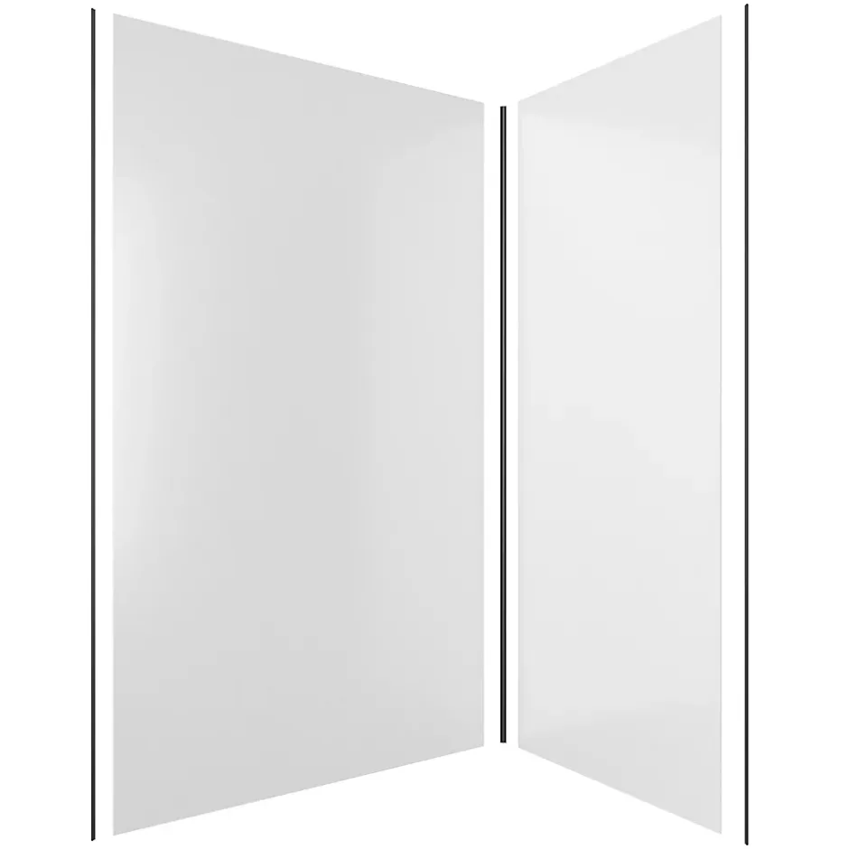Pack de 2 panneaux muraux de salle de bains, blanc avec profilés noirs, l.120+90 x H.210 x P.0,3 cm, Alucolors-Galedo Clearance