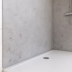 Galedo Pack de 2 panneaux muraux de salle de bains, gris effet pierre avec profilés chromés, l.120+90 x H.210 x P.0,3 cm, Homestone