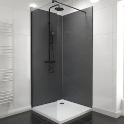 Pack de 2 panneaux muraux de salle de bains, gris foncé effet ardoise avec profilés noirs, l.90+90 x H.210 x P.0,3 cm, Homestone-Galedo Outlet