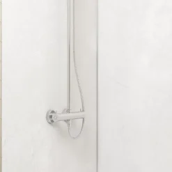 Galedo Pack de 2 panneaux muraux de salle de bains, blanc effet pierre avec profilés chromés, l.120+90 x H.210 x P.0,3 cm, Homestone