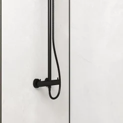 Pack de 2 panneaux muraux de salle de bains, blanc effet pierre avec profilés noirs, l.90+90 x H.210 x P.0,3 cm, Homestone-Galedo Discount