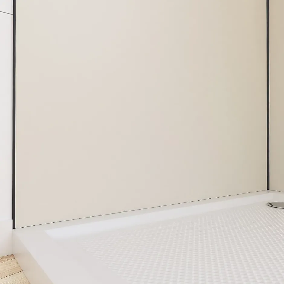 Galedo Pack de 2 panneaux muraux de salle de bains, ivoire avec profilés noirs, l.90+90 x H.210 x P.0,3 cm, Alucolors