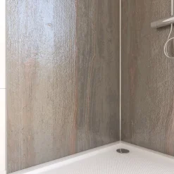 Galedo Pack de 2 panneaux muraux de salle de bains, marron effet pierre avec profilés chromés, l.90+90 x H.210 x P.0,3 cm, Homestone