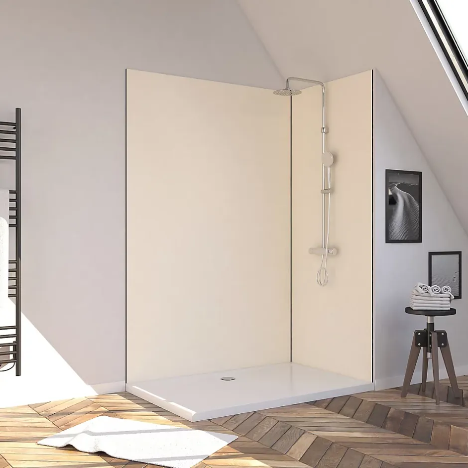 Pack de 2 panneaux muraux de salle de bains, ivoire avec profilés noirs, l.120+90 x H.210 x P.0,3 cm, Alucolors-Galedo Online