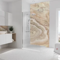 Pack de 2 salle de bains l.100 x H.255 cm, effet marbre beige, DécoDesign Softtouch-Schulte Sale
