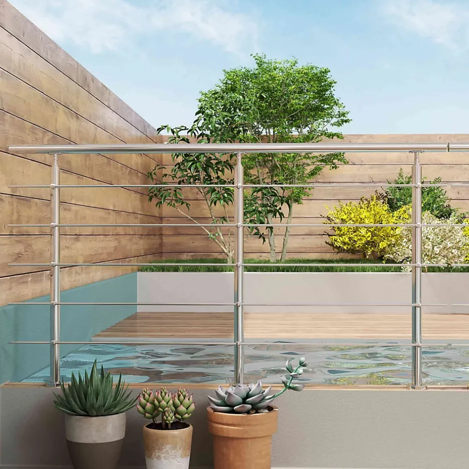 Pack garde-corps 2 m 5 barres inox 304 argent installation verticale intérieur extérieur by Aica-AICA Sanitaire Online