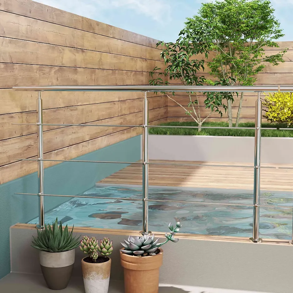 Pack garde-corps 2 m avec 3 barres en inox 304 argent installation verticale by AICA-AICA Sanitaire New