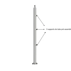 Pack garde-corps 2 m avec 3 barres en inox 304 argent installation verticale by AICA-AICA Sanitaire New