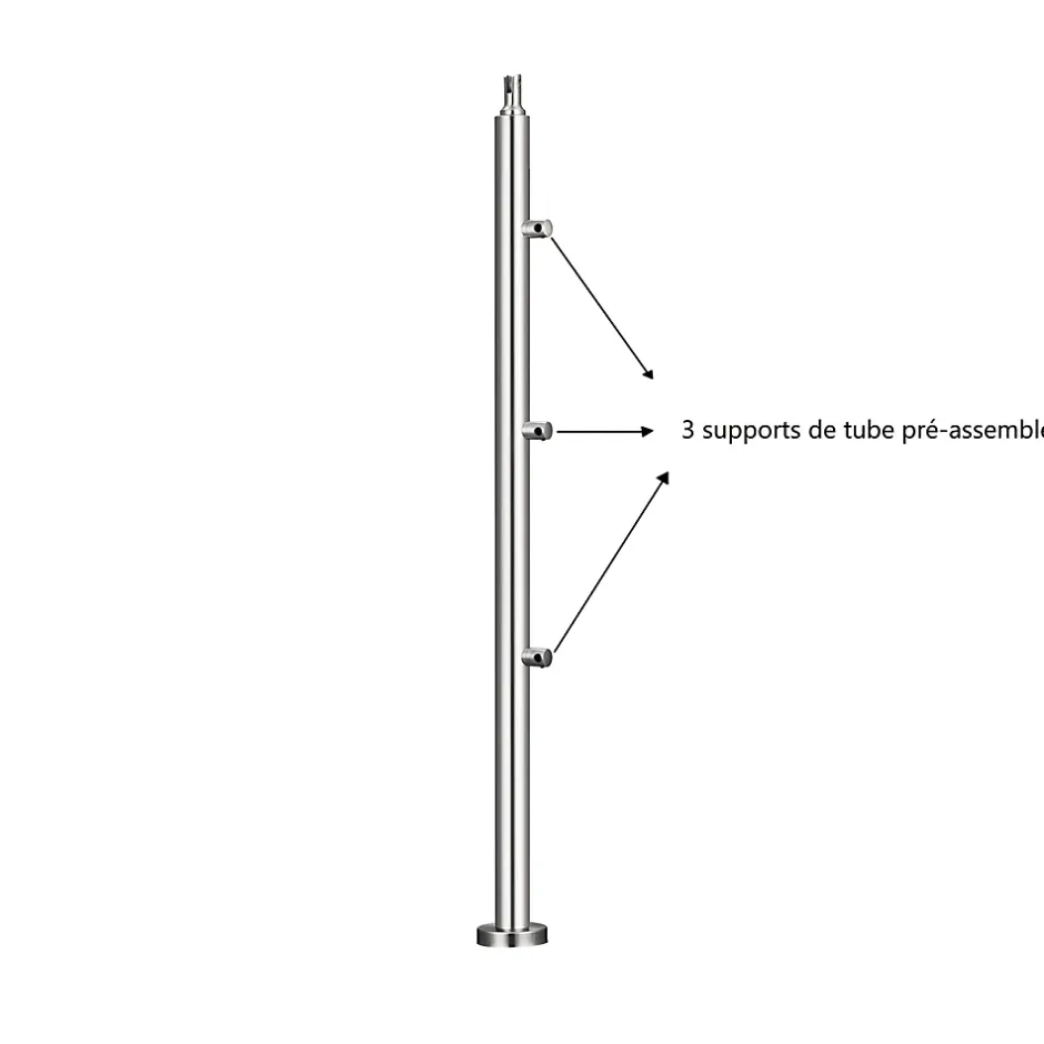 Pack garde-corps 2 m avec 3 barres en inox 304 argent installation verticale by AICA-AICA Sanitaire New