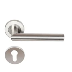 Klose Besser Paire de Poignées de porte sur Rosaces Rondes " Elsa Angle Vif " inox 304 - +1 Paire de rosaces cylindre