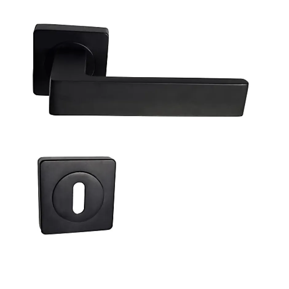 Klose Besser Paire de Poignées de Porte sur Rosaces Aluminium Carrées noires "NATALYA" - +1 Paire de rosaces à trou de clé