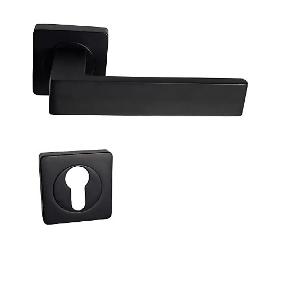 Paire de Poignées de Porte sur Rosaces Aluminium Carrées noires "NATALYA" - +1 Paire de rosaces cylindre-Klose Besser Online