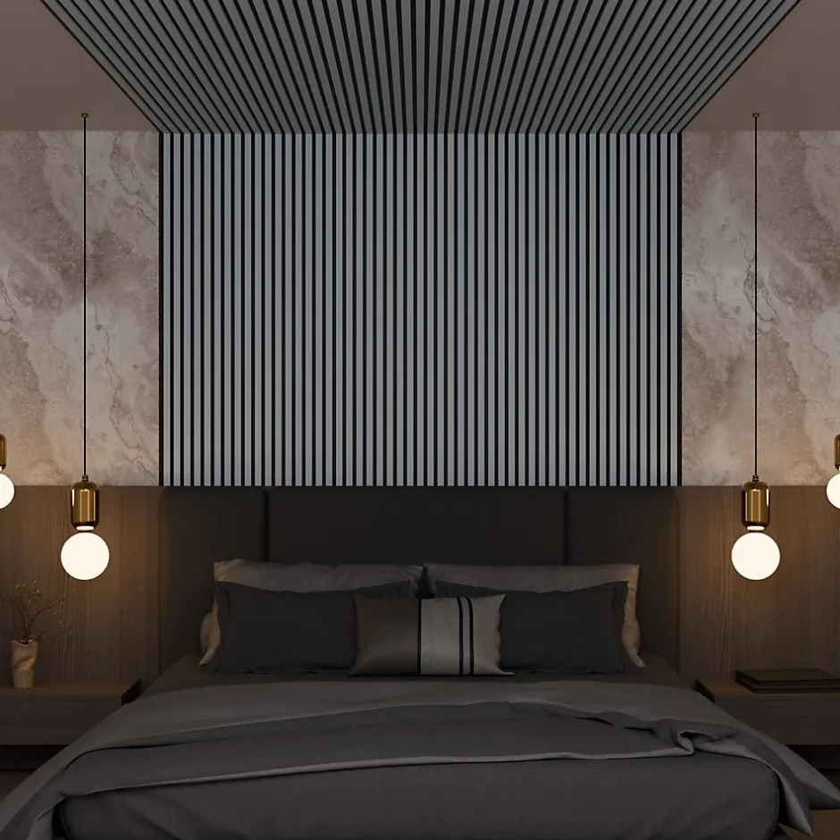 Ps Global Company Panneau Acoustique 21mm - Gris Cuir - Feutrine Noire - 240x60cm - Lot de 2