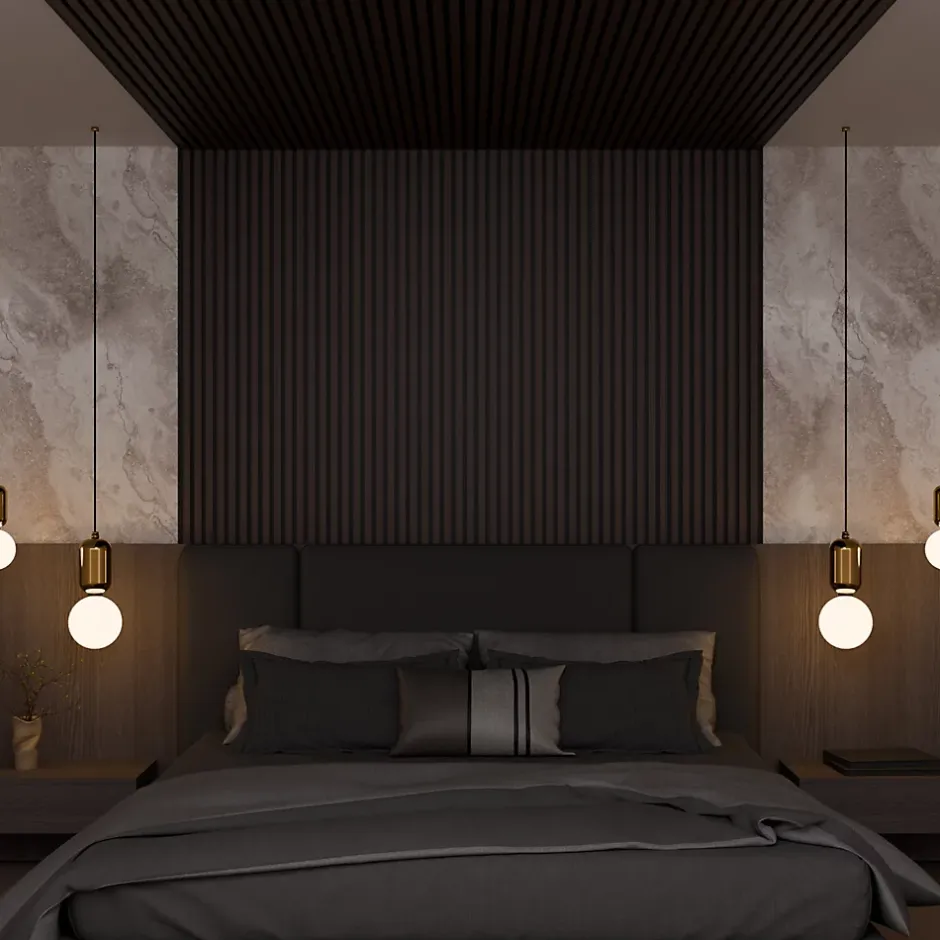 Ps Global Company Panneau Acoustique 21mm - Noyer Foncé - Feutrine Noire - 240x60cm - Lot de 2