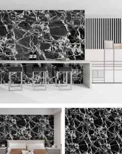 Panneau Adhésif Décoratif Effet Marbre Noir et Blanc 250 x 120 x 0,3 cm-Wall Fashion New