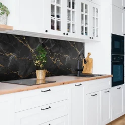 Panneau autocollant 100x50 cm Marbre foncé et or 1 pcs-Tulup Best