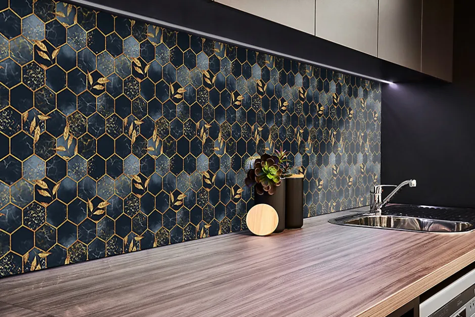 Tulup Panneau autocollant 100x50 cm Feuilles et hexagones 1 pcs