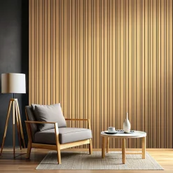 Foge Panneau Boa en MDF fond noir, tasseaux décor chêne Saragosse L. 280 x l 60 cm, ép. 2,1 cm