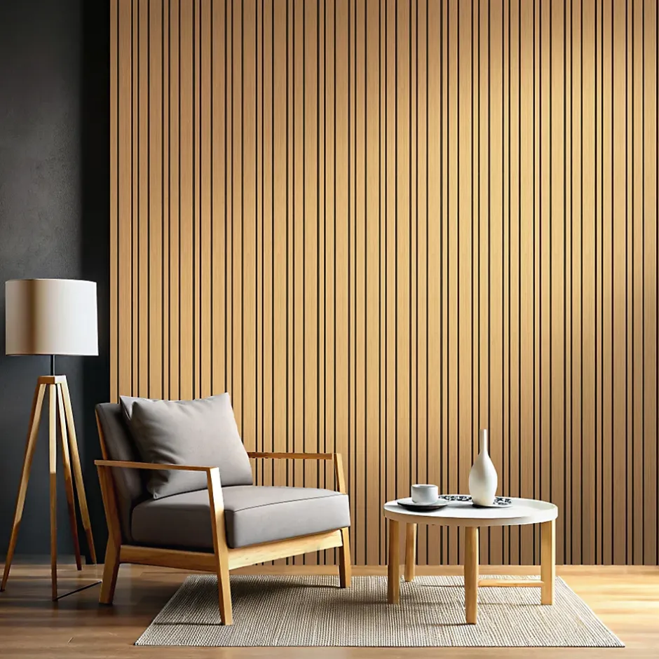 Foge Panneau Boa en MDF fond noir, tasseaux décor chêne Saragosse L. 280 x l 60 cm, ép. 2,1 cm