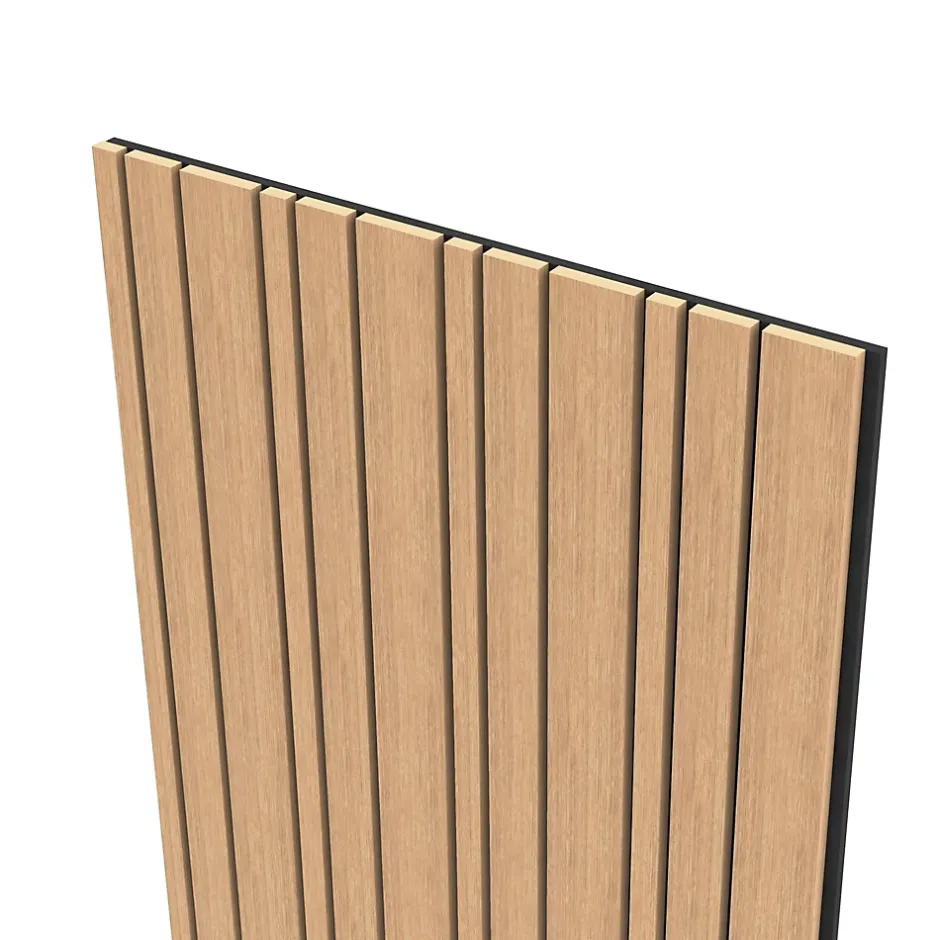 Foge Panneau Boa en MDF fond noir, tasseaux décor chêne Saragosse L. 280 x l 60 cm, ép. 2,1 cm