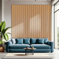 Foge Panneau Boa en MDF fond noir, tasseaux décor chêne Saragosse L. 280 x l 60 cm, ép. 2,1 cm