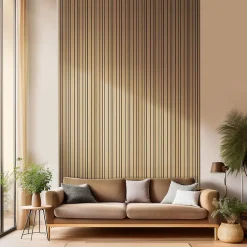 Foge Panneau Boa en MDF fond noir, tasseaux décor chêne Saragosse L. 280 x l 60 cm, ép. 2,1 cm