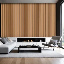 Foge Panneau Boa en MDF fond noir, tasseaux décor chêne Saragosse L. 280 x l 60 cm, ép. 2,1 cm