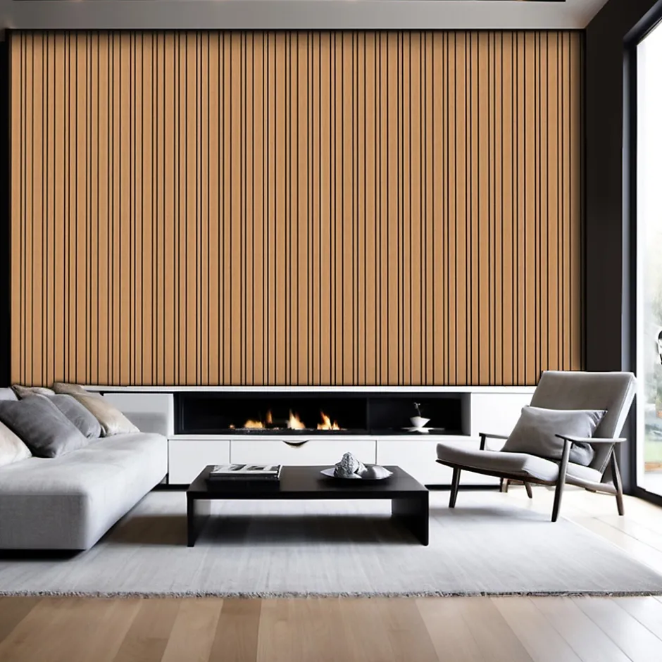 Foge Panneau Boa en MDF fond noir, tasseaux décor chêne Saragosse L. 280 x l 60 cm, ép. 2,1 cm