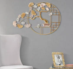 Panneau décoratif 3D arbre en métal doré cm 91,5X3X63-Mauro Ferretti Discount