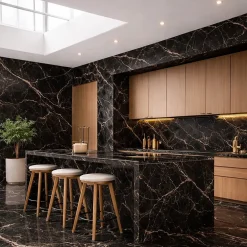 Panneau décoratif en grès cérame effet marbre, lot de 6 pièces, revêtement mural PVC 4,3 m², finition UV, 120x60 cm, marbre noir-Divina Home Discount