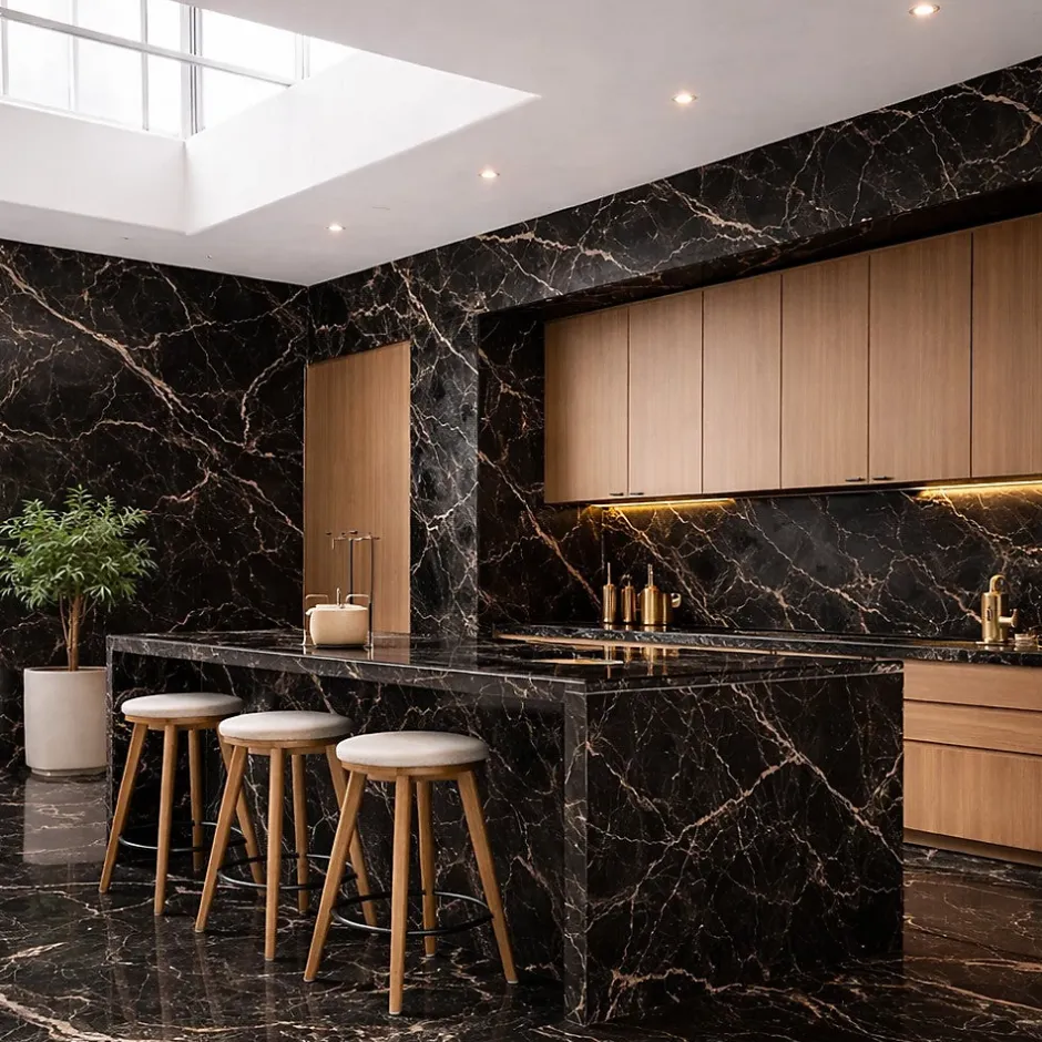 Panneau décoratif en grès cérame effet marbre, lot de 6 pièces, revêtement mural PVC 4,3 m², finition UV, 120x60 cm, marbre noir-Divina Home Discount