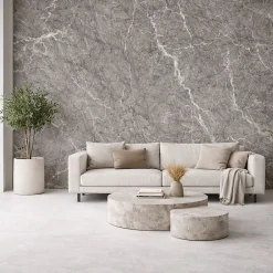 Divina Home Panneau décoratif en grès cérame effet marbre, lot de 6 pièces, revêtement mural PVC 4,3 m², finition UV, 120x60 cm, marbre gris