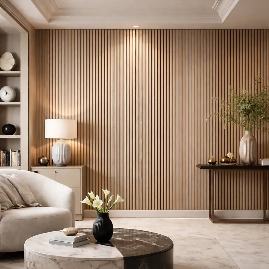 Divina Home Panneau décoratif en PVC imitation lattes de bois, lot de 10 pièces, 120x30 cm, revêtement mural chêne