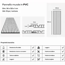 Divina Home Panneau décoratif en PVC imitation lattes de bois, lot de 10 pièces, 120x30 cm, revêtement mural chêne
