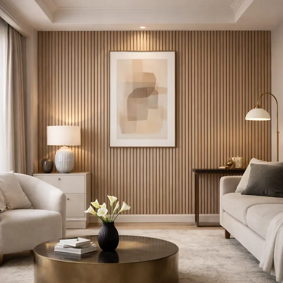 Divina Home Panneau décoratif en PVC imitation lattes de bois, lot de 10 pièces, 120x30 cm, revêtement mural chêne