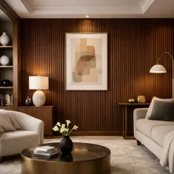 Panneau décoratif en PVC imitation lattes de bois, lot de 10 pièces, 120x30 cm, revêtement mural noyer clair-Divina Home Outlet