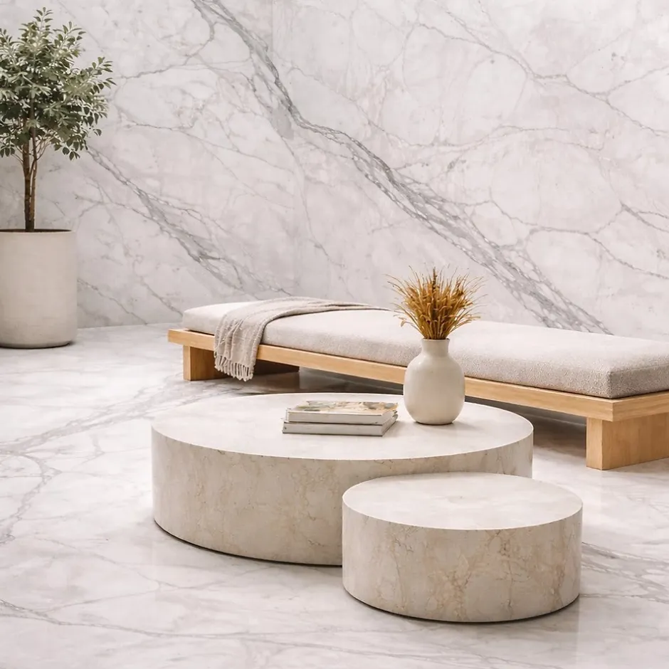 Divina Home Panneau décoratif grès cérame effet marbre, lot de 6, PVC 4,3m², finition UV, 120x60 cm, blanc