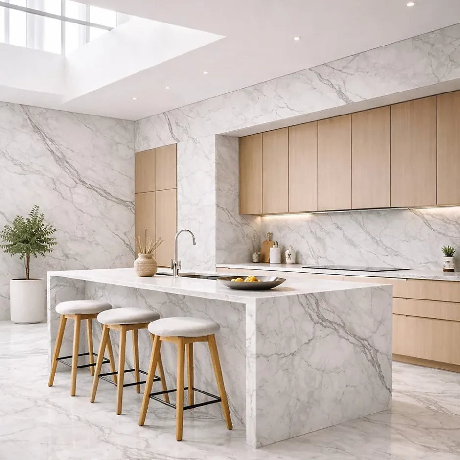 Divina Home Panneau décoratif grès cérame effet marbre, lot de 6, PVC 4,3m², finition UV, 120x60 cm, blanc