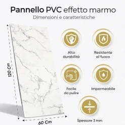 Divina Home Panneau décoratif grès cérame effet marbre, lot de 6, PVC 4,3m², finition UV, 120x60 cm, beige