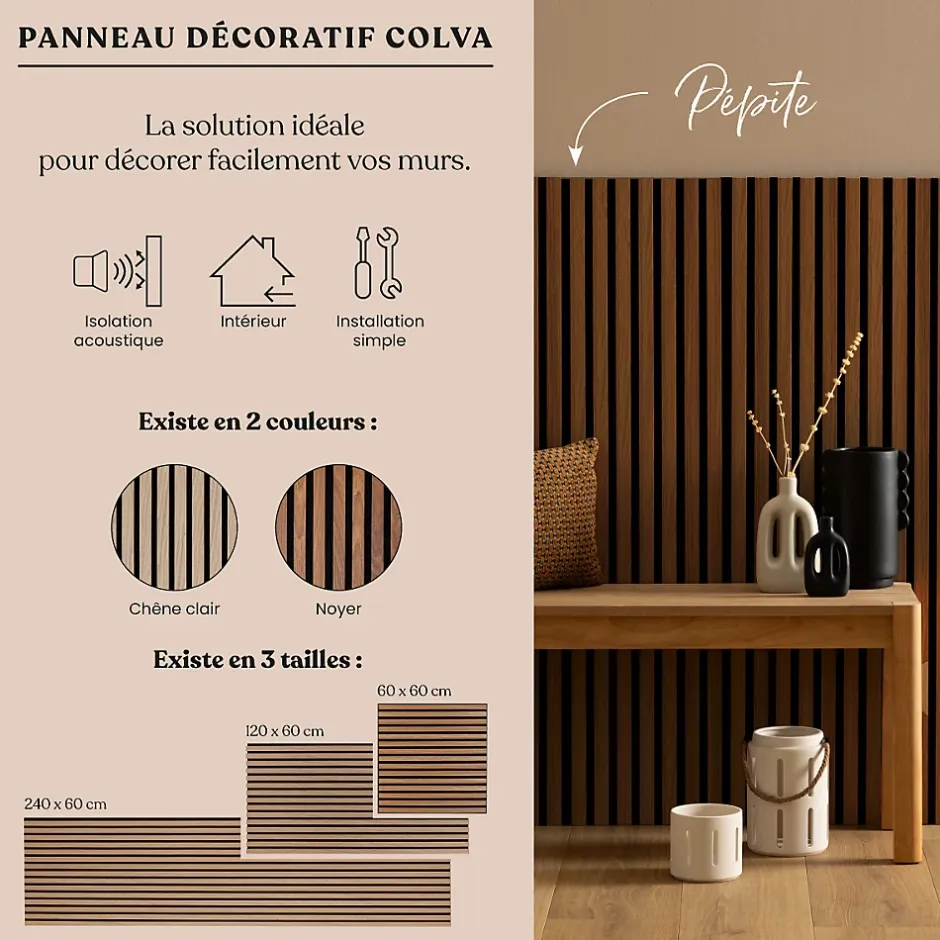 Panneau décoratif mural Colva beige fond noir 60x60cm - Atmosphera-Atmosphera Créateur D'Intérieur Best